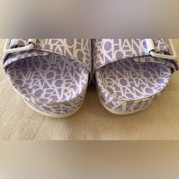 Armani Exchange Dual Strap Flat Slide Sandals Violet Purple Branded Print 9 - Picture 5 of 11